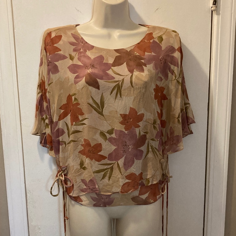 Adrianna Papell 10  Floral Blouse silk top 25-311-1